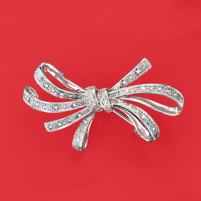 .10 ct. t.w. Diamond Ribbon Pin in Sterling Silver. | Ross-Simons