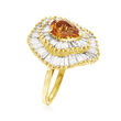 C. 1980 Vintage 3.00 ct. t.w. Diamond and 1.10 Carat Citrine Cocktail Ring in 14kt Yellow Gold