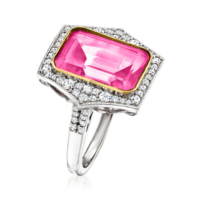 9.50 Carat Pink Topaz Ring with .70 ct. t.w. White Topaz in Sterling Silver and 18kt Gold Over Sterling