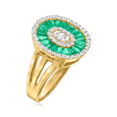 1.30 ct. t.w. Emerald and .53 ct. t.w. Diamond Ring in 14kt Yellow Gold