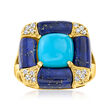 Turquoise and Lapis Ring with .15 ct. t.w. Diamonds in 14kt Yellow Gold