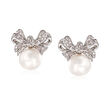 8.5-9 mm Cultured Pearl and .10 ct. t.w. Diamond Bow Earrings in Sterling Silver