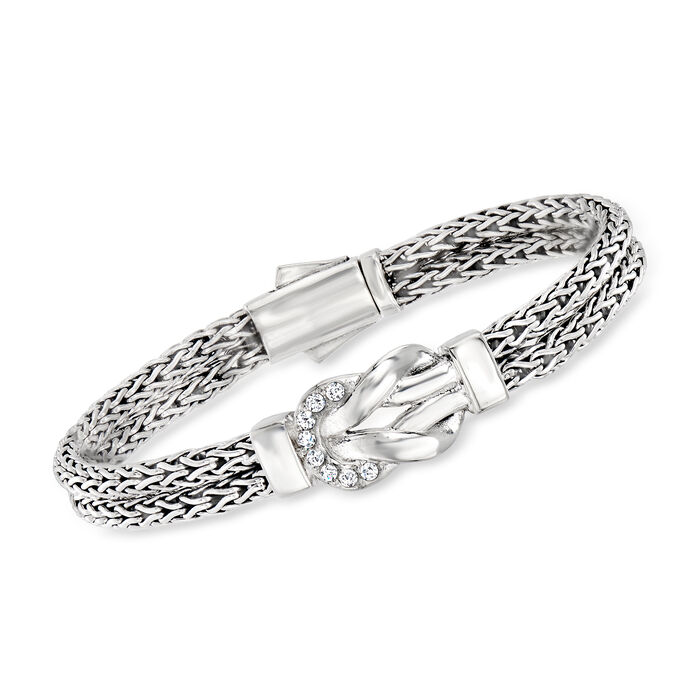 Phillip Gavriel &quot;Woven&quot; .20 ct. t.w. White Sapphire Hercules Knot Bracelet in Sterling Silver