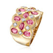 C. 1990 Vintage 2.75 ct. t.w. Pink Sapphire and .20 ct. t.w. Diamond Checkerboard Ring in 14kt Yellow Gold