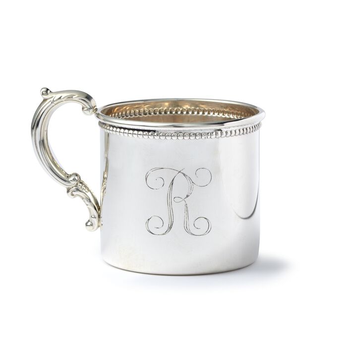Baby's Sterling Silver Personalized Cup with Scrollwork Handle
