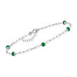 Italian Green Enamel Bead Station Paper Clip Link Anklet in Sterling Silver