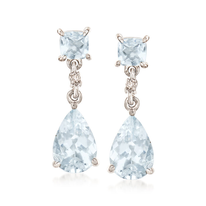 2.90 ct. t.w. Aquamarine Drop Earrings with Diamond Accents in 14kt White Gold
