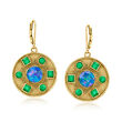 Mosaic Black Opal Triplet Drop Earrings with Green Agate in 18kt Gold Over Sterling