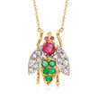 C. 1970 Vintage .82 ct. t.w. Multi-Gemstone and .45 ct. t.w. Diamond Bumblebee Necklace in 14kt Two-Tone Gold