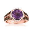 Le Vian &quot;Chocolatier&quot; 2.50 Carat Amethyst Ring with .40 ct. t.w. Chocolate and Vanilla Diamonds in 14kt Strawberry Gold
