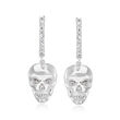 .20 ct. t.w. Diamond Skull Hoop Drop Earrings in Sterling Silver
