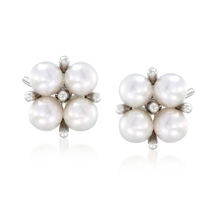 Mikimoto 3.25mm A+ Akoya Pearl Cluster Earrings in 18kt White Gold