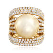 14-15mm Golden Cultured South Sea Pearl and 2.45 ct. t.w. Diamond Ring in 18kt Yellow Gold
