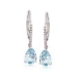 1.70 ct. t.w. Aquamarine and .15 ct. t.w. Diamond Drop Earrings in 14kt White Gold