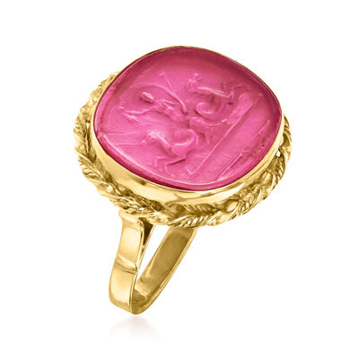 Italian Pink Venetian Glass Ring in 18kt Gold Over Sterling