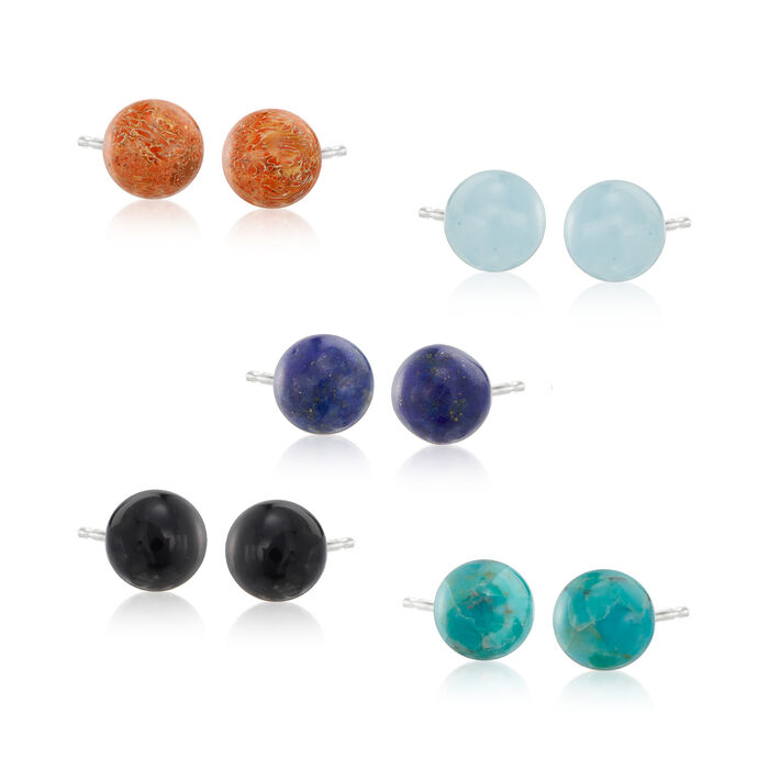 Multi-Gemstone Jewelry Set: Five Pairs of Stud Earrings in Sterling Silver