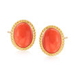 Oval Coral Stud Earrings in 14kt Yellow Gold  