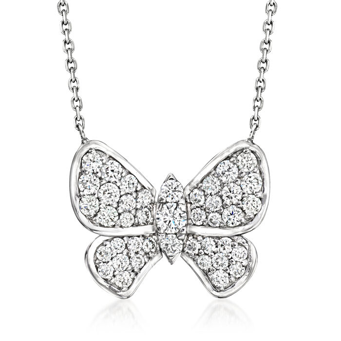 1.00 ct. t.w. Diamond Butterfly Necklace in 14kt White Gold