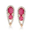 1.41 ct. t.w. Ruby and .27 ct. t.w. Diamond U-Shaped Hoop Earrings in 14kt Yellow Gold 
