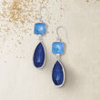 Teardrop Lapis and Cushion-Cut Blue Chalcedony Drop Earrings in Sterling Silver