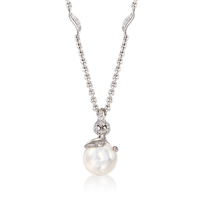 Mikimoto 8.5mm A+ Akoya Pearl Pendant Necklace with .15 ct. t.w. Diamonds in 18kt White Gold