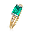 C. 1980 Vintage 1.35 Carat Synthetic Emerald and .10 ct. t.w. Diamond Ring in 10kt Yellow Gold