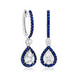 .53 ct. t.w. Diamond and .50 ct. t.w. Sapphire Hoop Drop Earrings in 18kt White Gold