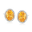 3.30 ct. t.w. Citrine Stud Earrings with .10 ct. t.w. Diamonds in 14kt White Gold