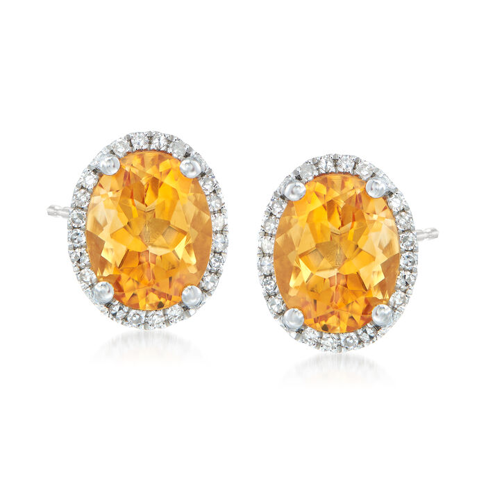 3.30 ct. t.w. Citrine Stud Earrings with .10 ct. t.w. Diamonds in 14kt White Gold