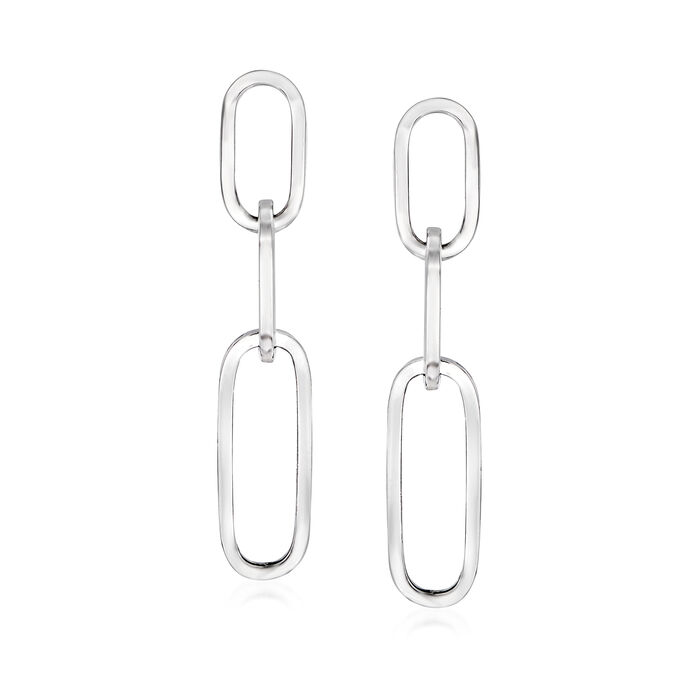 Italian Sterling Silver Paper Clip Link Drop Earrings
