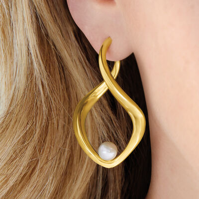 Italian 6-6.25mm Cultured Pearl Twisted Earrings in 18kt Gold Over Sterling
