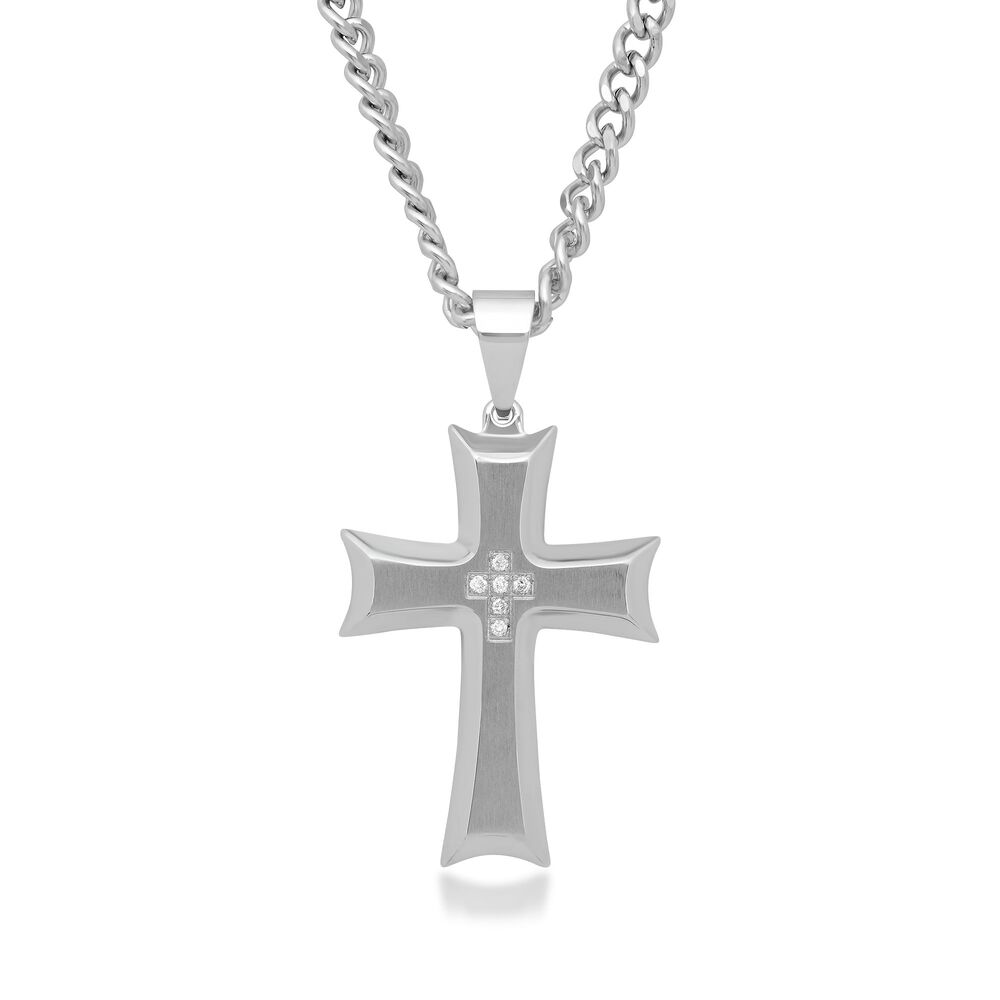 Men's Stainless Steel Cross Pendant Necklace with Diamond ...