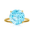 6.50 Carat Sky Blue Topaz Twisted Ring in 14kt Yellow Gold