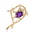 C. 1970 Vintage 5.70 Carat Amethyst Abstract Pin in 14kt Yellow Gold