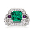 4.35 ct. t.w. Simulated Emerald and Amethyst Ring with .70 ct. t.w. CZs in Sterling Silver