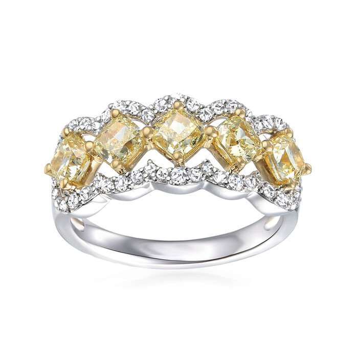Le Vian &quot;Couture&quot; 1.80 ct. t.w. Sunny Yellow Diamond Ring with .38 ct. t.w. Vanilla Diamonds in 18kt Honey Gold and Platinum