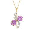 C. 2000 Vintage 8.27 ct. t.w. Amethyst and .40 ct. t.w. Diamond Flower Pendant Necklace in 14kt Yellow Gold