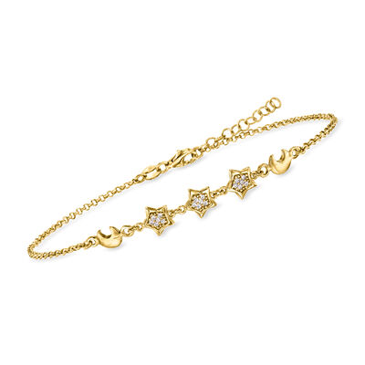 Italian .10 ct. t.w. CZ Star and Moon Anklet in 18kt Gold Over Sterling