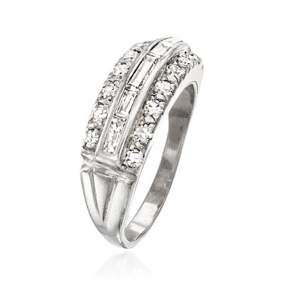 C. 1950 Vintage .65 ct. t.w. Round and Baguette Diamond Ring in Platinum