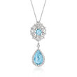 C. 1980 Vintage 2.80 ct. t.w. Aquamarine and .80 ct. t.w. Diamond Pendant Necklace in 14kt and 18kt White Gold