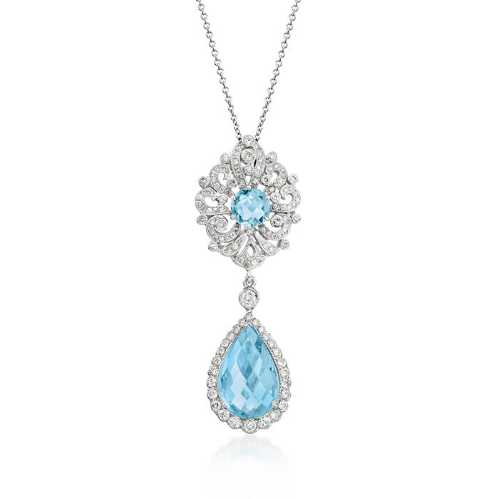 C. 1980 Vintage 2.80 ct. t.w. Aquamarine and .80 ct. t.w. Diamond Pendant Necklace in 14kt and 18kt White Gold