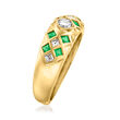 C. 1990 Vintage .30 ct. t.w. Diamond and .25 ct. t.w. Emerald Ring in 18kt Yellow Gold