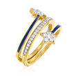.70 ct. t.w. White Topaz and Blue Enamel Star Ring in 18kt Gold Over Sterling
