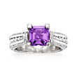 C. 1990 Vintage 1.15 Carat Amethyst and 1.00 ct. t.w. Diamond Ring in 14kt White Gold