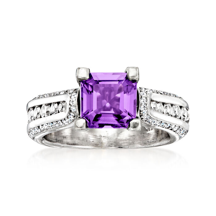 C. 1990 Vintage 1.15 Carat Amethyst and 1.00 ct. t.w. Diamond Ring in 14kt White Gold