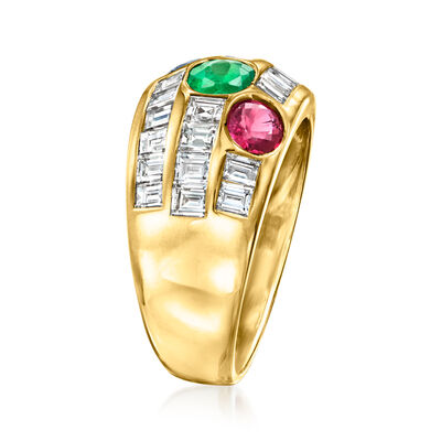 C. 1980 Vintage 1.15 ct. t.w. Multi-Gemstone and 1.35 ct. t.w. Diamond Ring in 18kt Yellow Gold