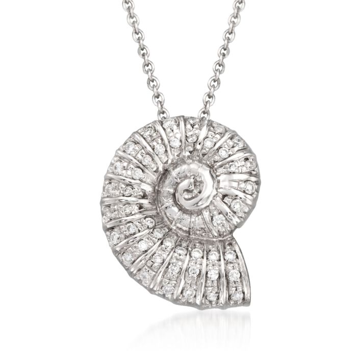 Roberto Coin &quot;Tiny Treasures&quot; .18 ct. t.w. Diamond Seashell Necklace in 18kt White Gold