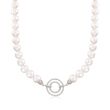 9.5-10.5mm Cultured Pearl Necklace with 1.30 ct. t.w. White Topaz Open-Space Circles in Sterling