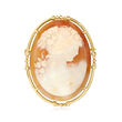 C. 1980 Vintage Orange Shell Cameo Pin in 14kt Yellow Gold