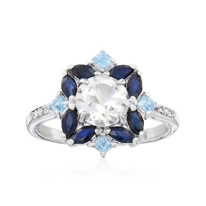 1.78 ct. t.w. White and Blue Topaz and .80 ct. t.w. Sapphire Ring in Sterling Silver